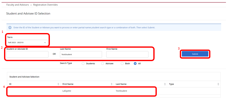 Screenshot of term and student selection process as explained on this page.